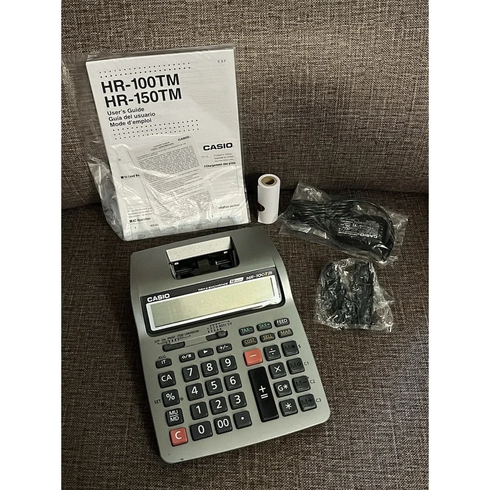 Casio HR-100TM PLUS-W Mini Desktop Printing Calculator 12-Digit with Adapter GUC